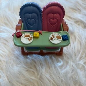 Fisher Price Loving Family Dollhouse Twin Baby Doll Brown Double High Chair Toy